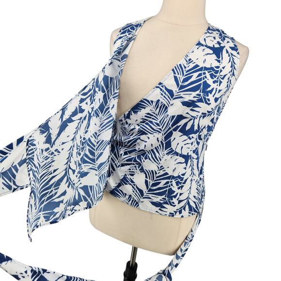 Ann Taylor Tropical Leaf Palm Print Wrap Blouse - Picture 7 of 8